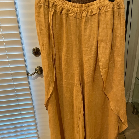 vintage mustard Linen floral pants xl